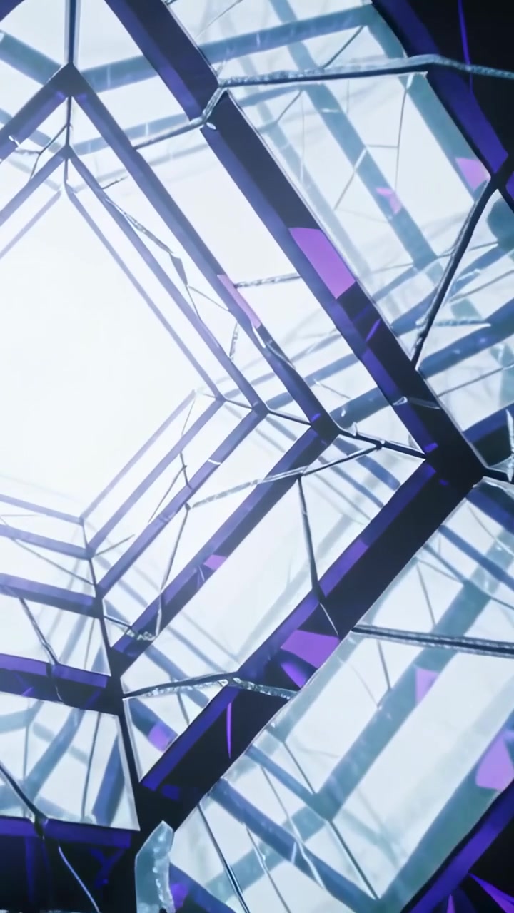 Vertical video: Rotating hexagon tunnel zooming inward on play with purple frame and central light