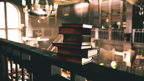 vintage library interior with stacked books