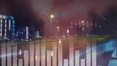 animation of statistic processing over road traffic in fast motion and cityscape