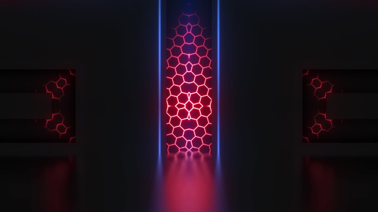 Neon Red Hexagon Glowing Tunnel/Frame