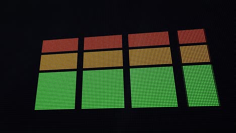 pantalla led 3d animada de barras de nivel de volumen verticales que se mueven hacia arriba y hacia abajo con dof y la cámara se aleja rápidamente de cerca de la pantalla para traerla en cuadro completo