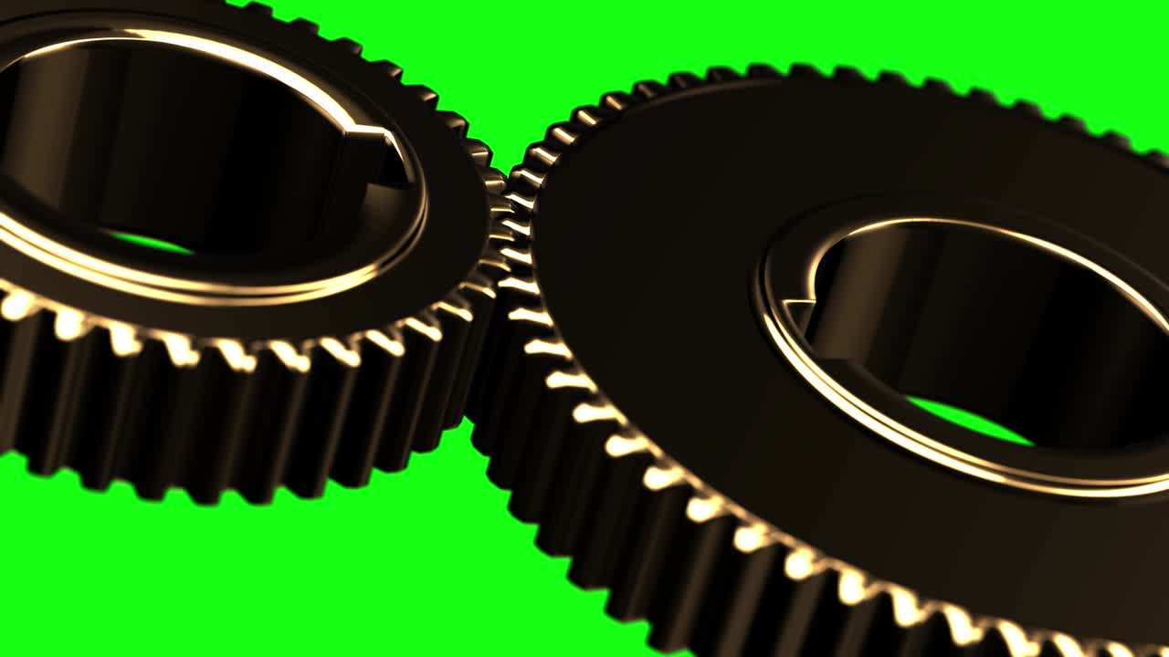 Golden gears loop rotate on green chromakey background