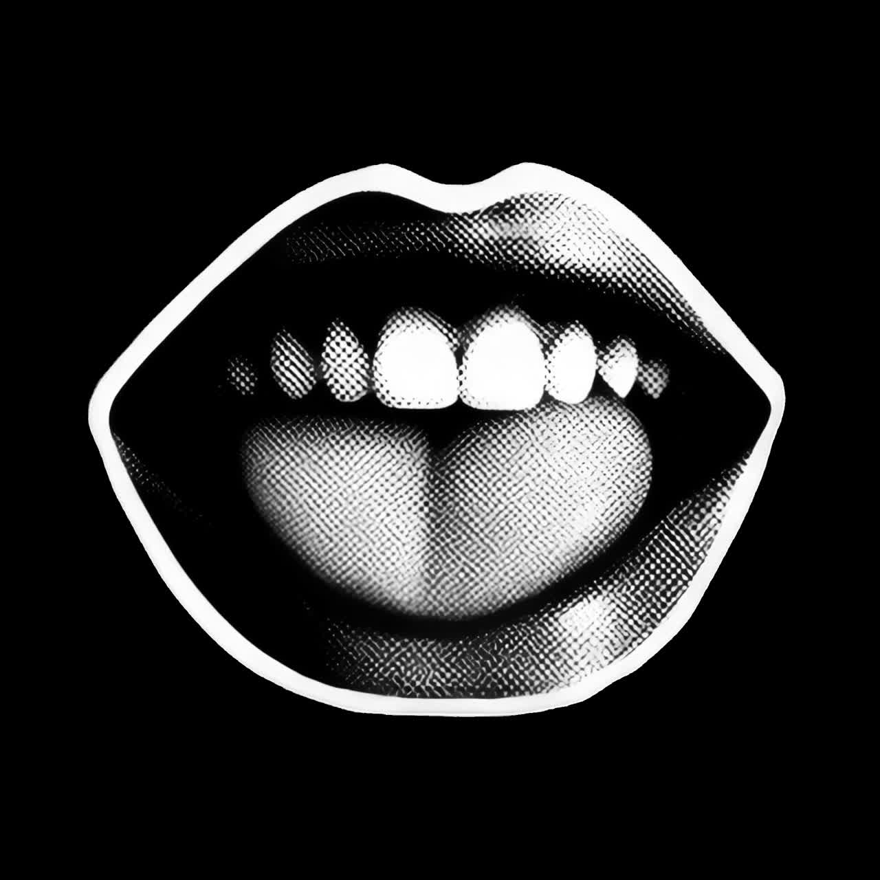 Monochrome lips pop art animation isolated asset, transparent 4K video, alpha channel, ProRes 4444