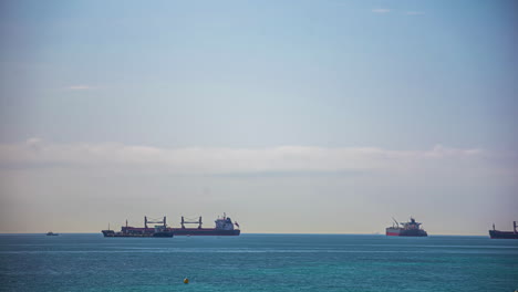 time-lapse shipping charter ships off the coast of algeciras, spain and gibraltar