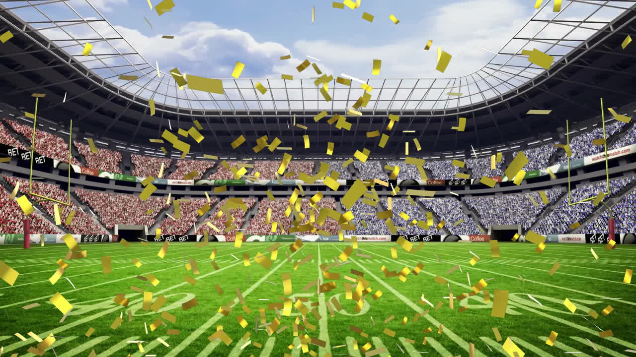 빈 경기장 위에 떨어지는 콘페티의 애니메이션