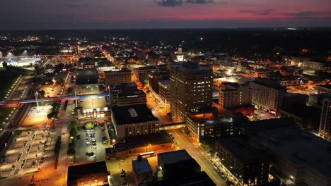 davenport, iowa skyline at night with drone video hyperlapse