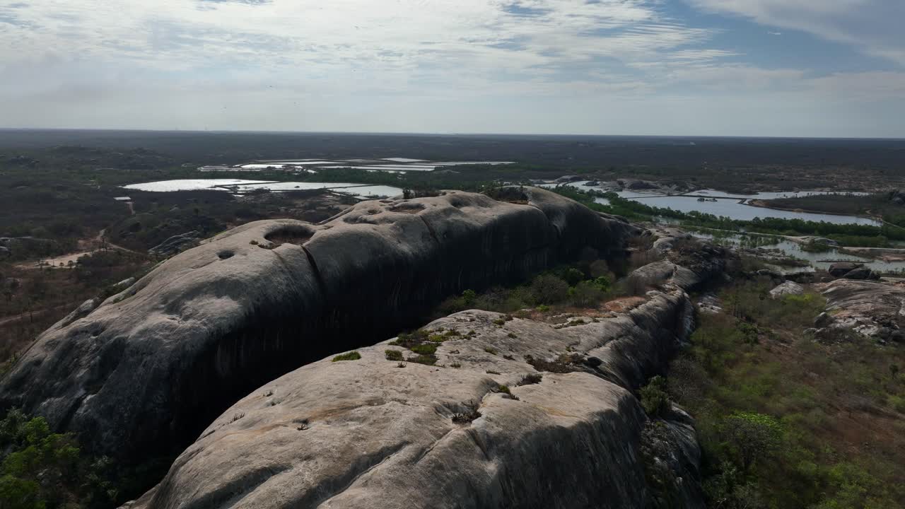 Rocky hills with circular depressions, aerial view Chaval, Ceara