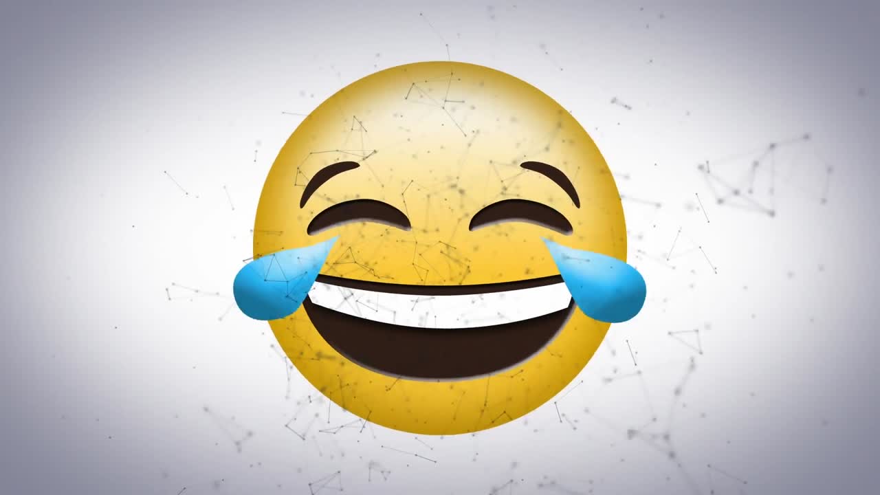 Animazione di icona emoji felice su rete di connessioni