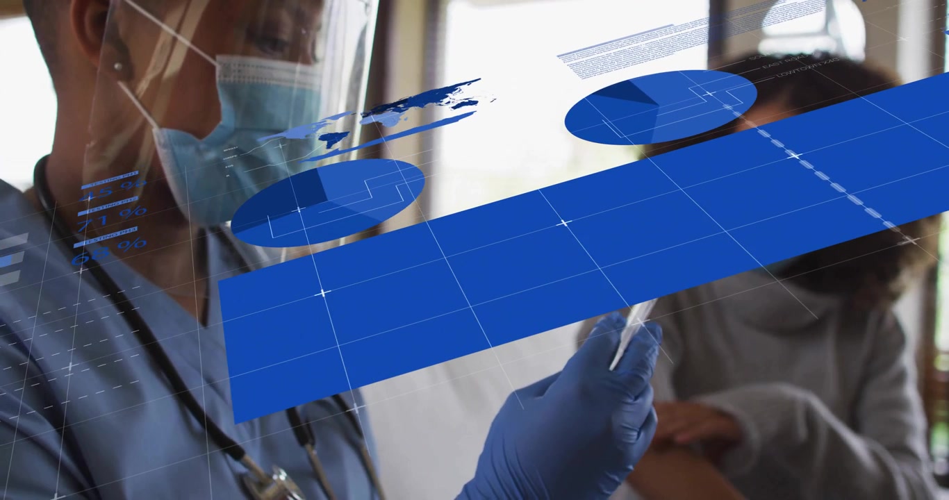 Healthcare Professional Preparing Vaccine Injection with Digital Data Overlay