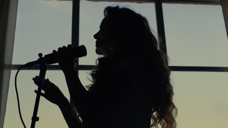 woman singing song in microphone