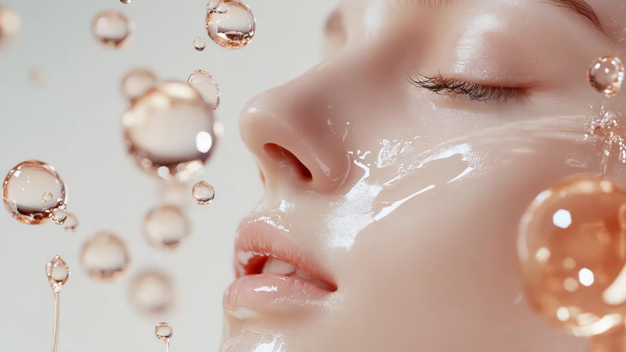 Close-up of a woman with facial mask and water drops
