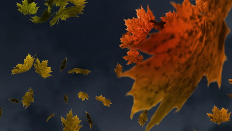 animación digital de múltiples hojas de arce de otoño que caen contra un fondo gris texturizado