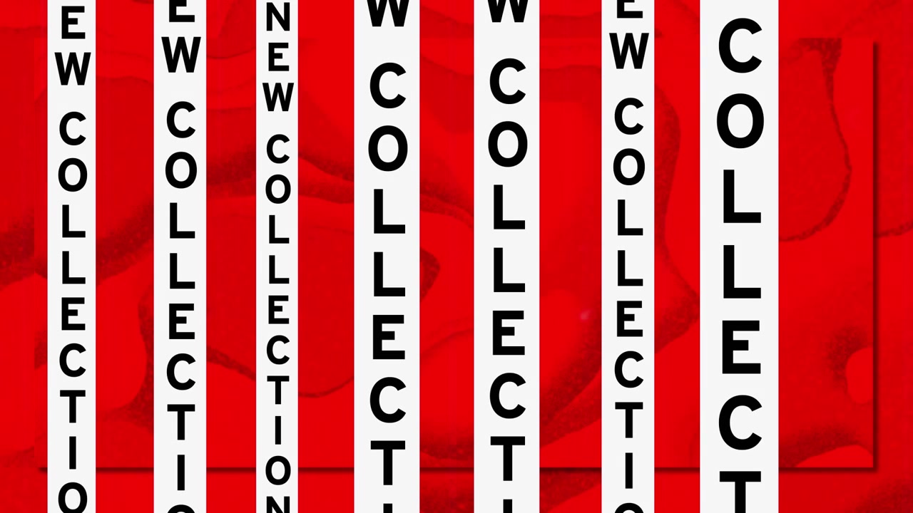 Animation of new collection text over glowing and colorful liquid backgrounds