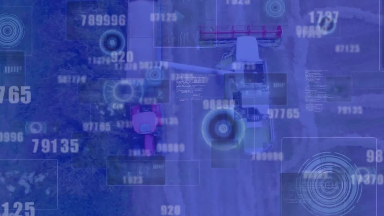 animación del procesamiento de datos y pantallas digitales sobre el campo