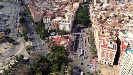 malaga city centre old town square buildings aerial drone 4k footage establish shot