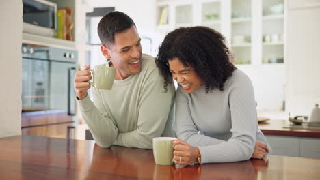 Couple,-happy-together-and-laughing-with-coffee