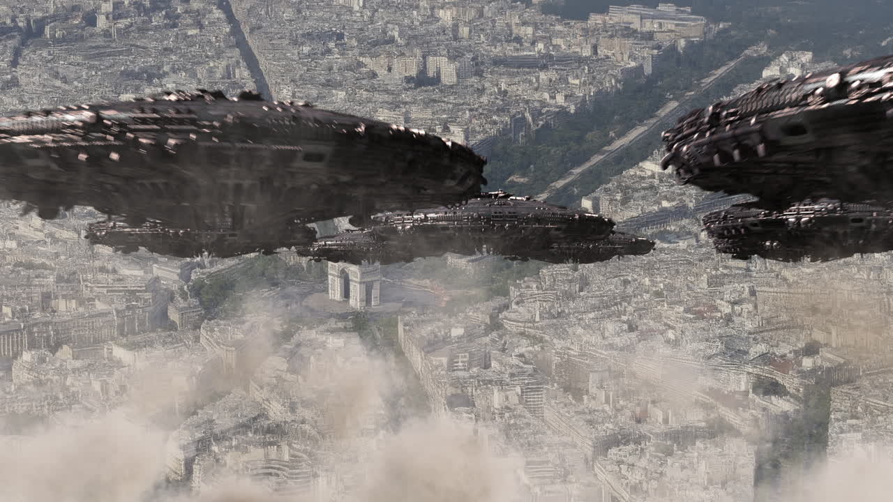 Alien motherships above Arc de Triomphe Paris