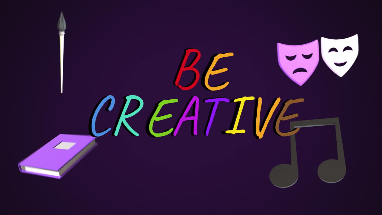 검은색 배경에 크리에이티브 텍스트를 가진 교육 아이콘의 애니메이션