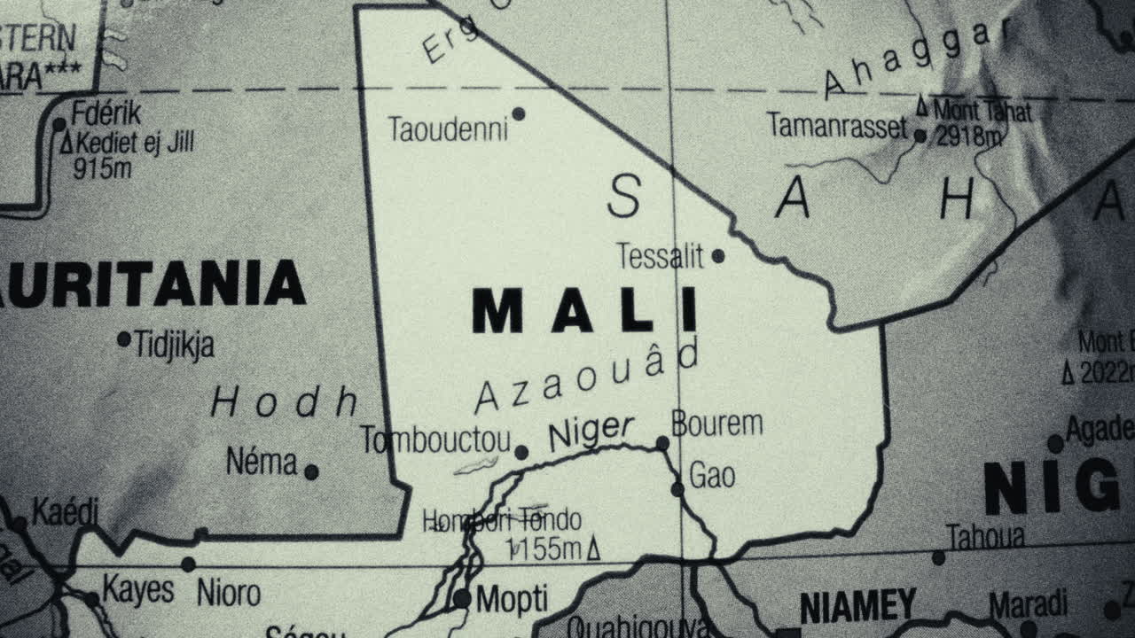 Monochrome Map of Mali and Surrounding West African Countries