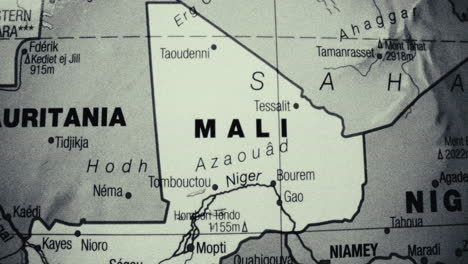 monochrome map of mali and surrounding west african countries