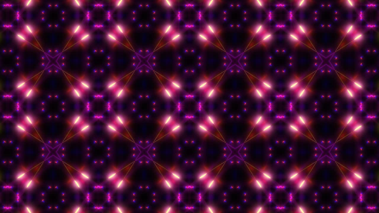 Glowing Abstract Neon Kaleidoscope Rotating Fractal Shape Patterns - 4K Seamless Loop Motion Background Animation