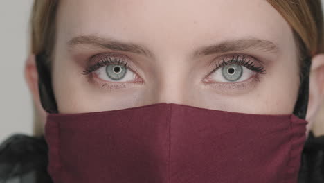 extreme close up of woman in face mask