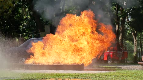 fire explosion flammable car fire on street smoke, hot danger flame burning effect. fire burn car accident disaster conflagration. arson disaster burning fire flame high heat almost explode.