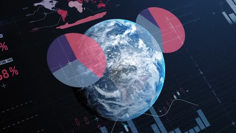 animation of statistics and financial data processing over globe