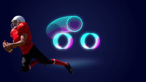 animation of caucasian male rugby player over shapes