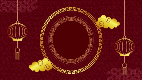 Animation-of-chinese-pattern-and-decoration-on-red-background