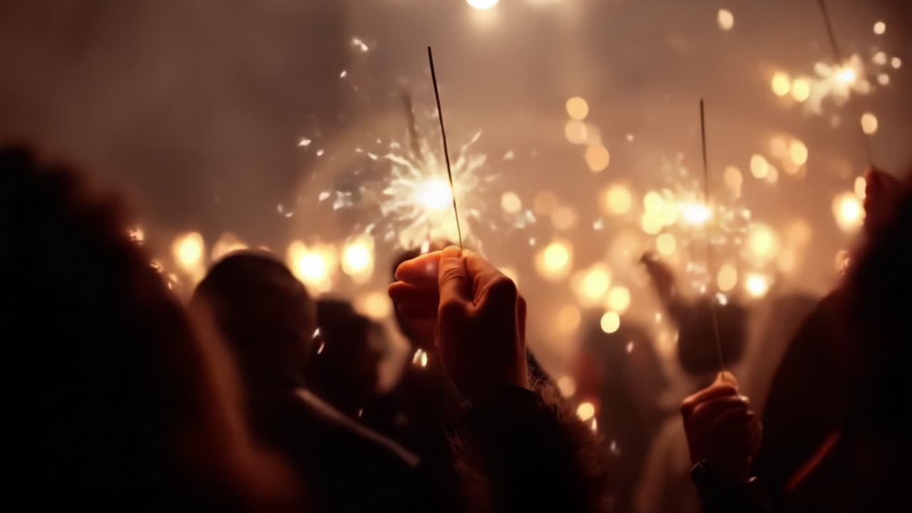 A Vibrant Celebration of Light and Joy: People Holding Sparklers During a Dazzling Night Event, Creating a Magical Atmosphere Filled with Glimmering Lights and Laughter