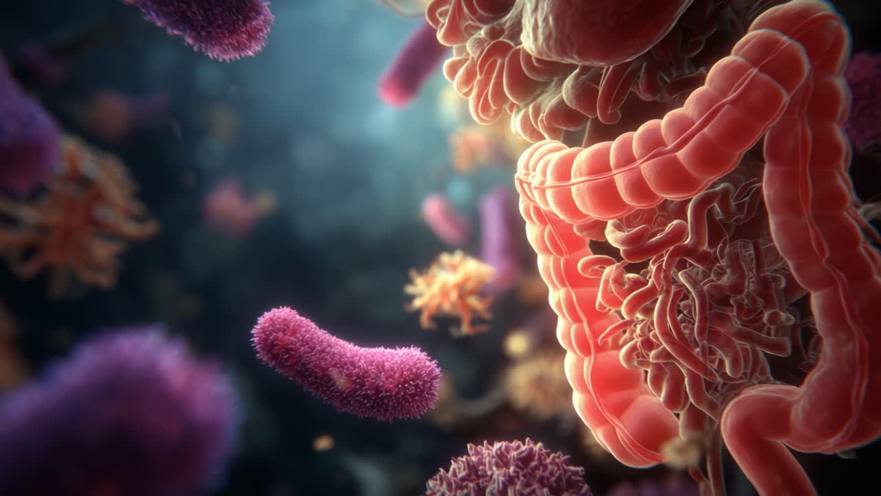 Das Mikrobiom erforschen: Eine detaillierte Visualisierung von Bakterien und Darmstrukturen unter der Oberfläche der menschlichen Gesundheit