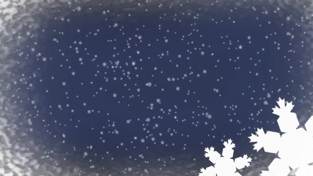 Snowflakes falling animation on dark blue background with white snowflakes in corner