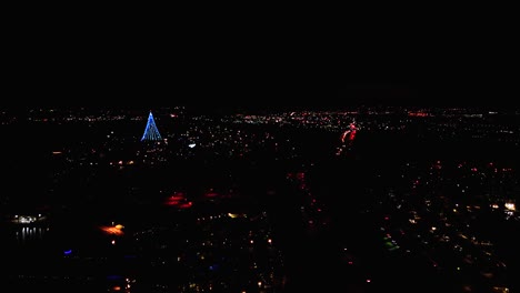 District-Neighborhood-At-Night-In-San-Diego,-California---Aerial-Drone-Shot