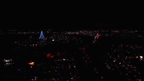 district neighborhood at night in san diego, california - aerial drone shot