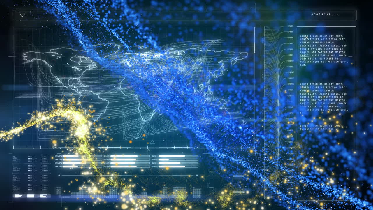 세계 지도 위에서 떨어지는 별의 애니메이션과 데이터 처리