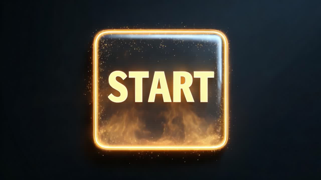 Captivating Visual Sequence of a Glossy 'Start' Button Surrounded by Enigmatic Sparks and Flame, Evoking a Sense of Anticipation and Excitement for New Beginnings or Launches