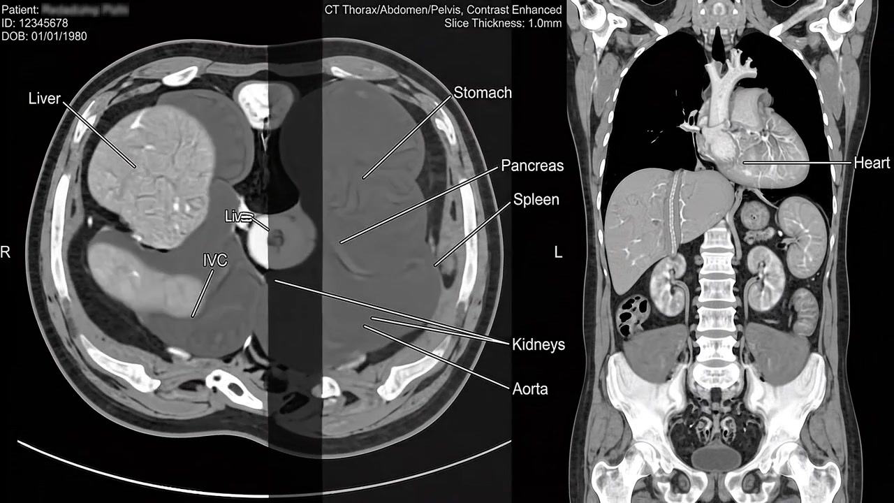 Medical CT Scan Showing Cross-Sectional Anatomy of Human Torso