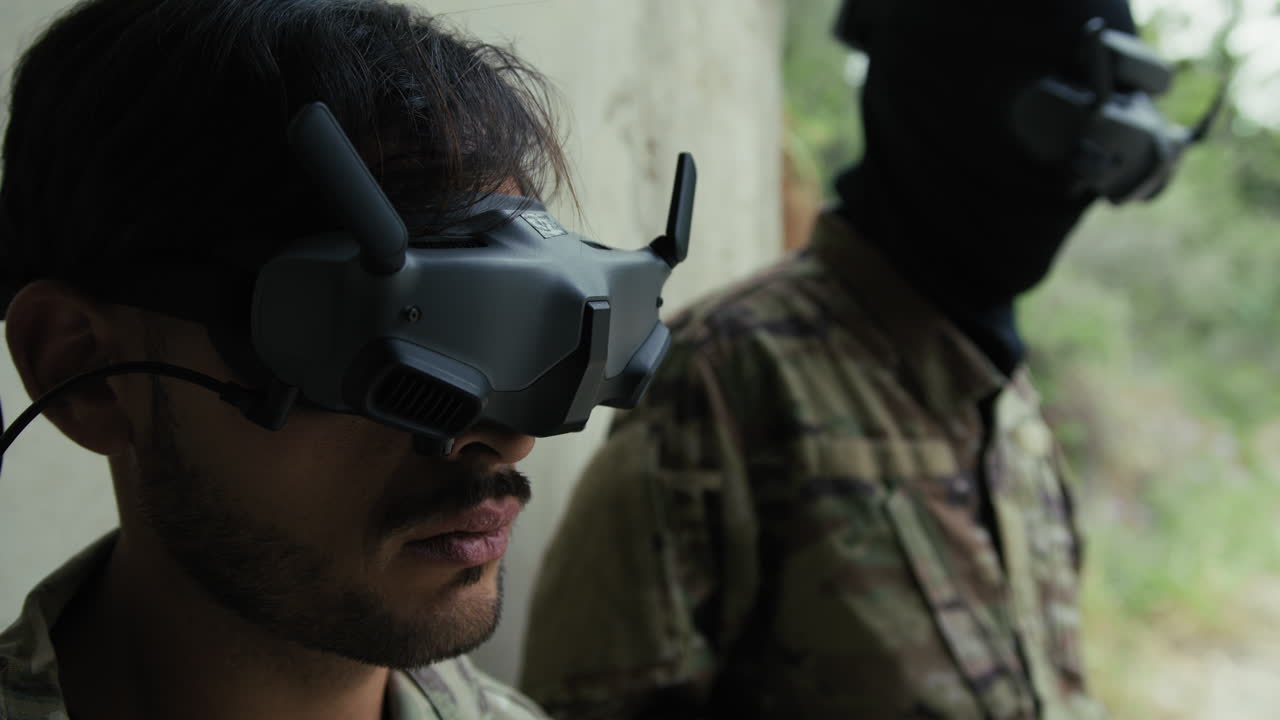 Drone Pilots With Military FPV Goggles Hidden in a Bomb-Proof Bunker