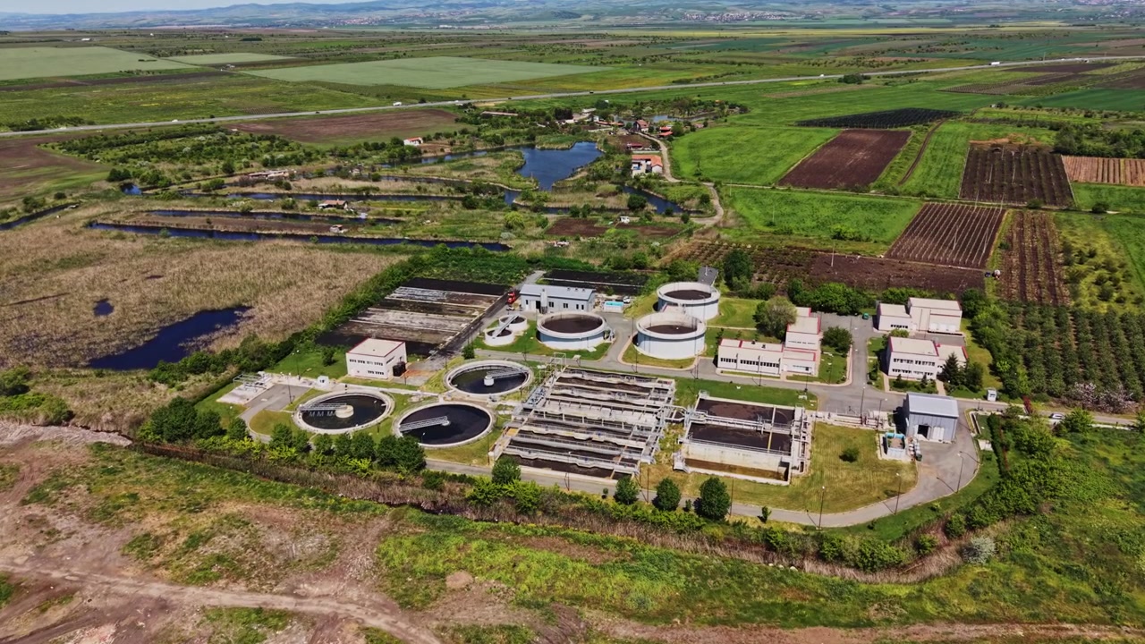 A water treatment facility is seen in a rural area