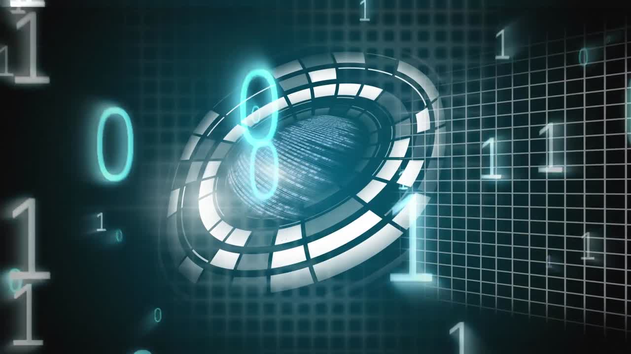 Conceptual digital animation showing binary technology code 4k