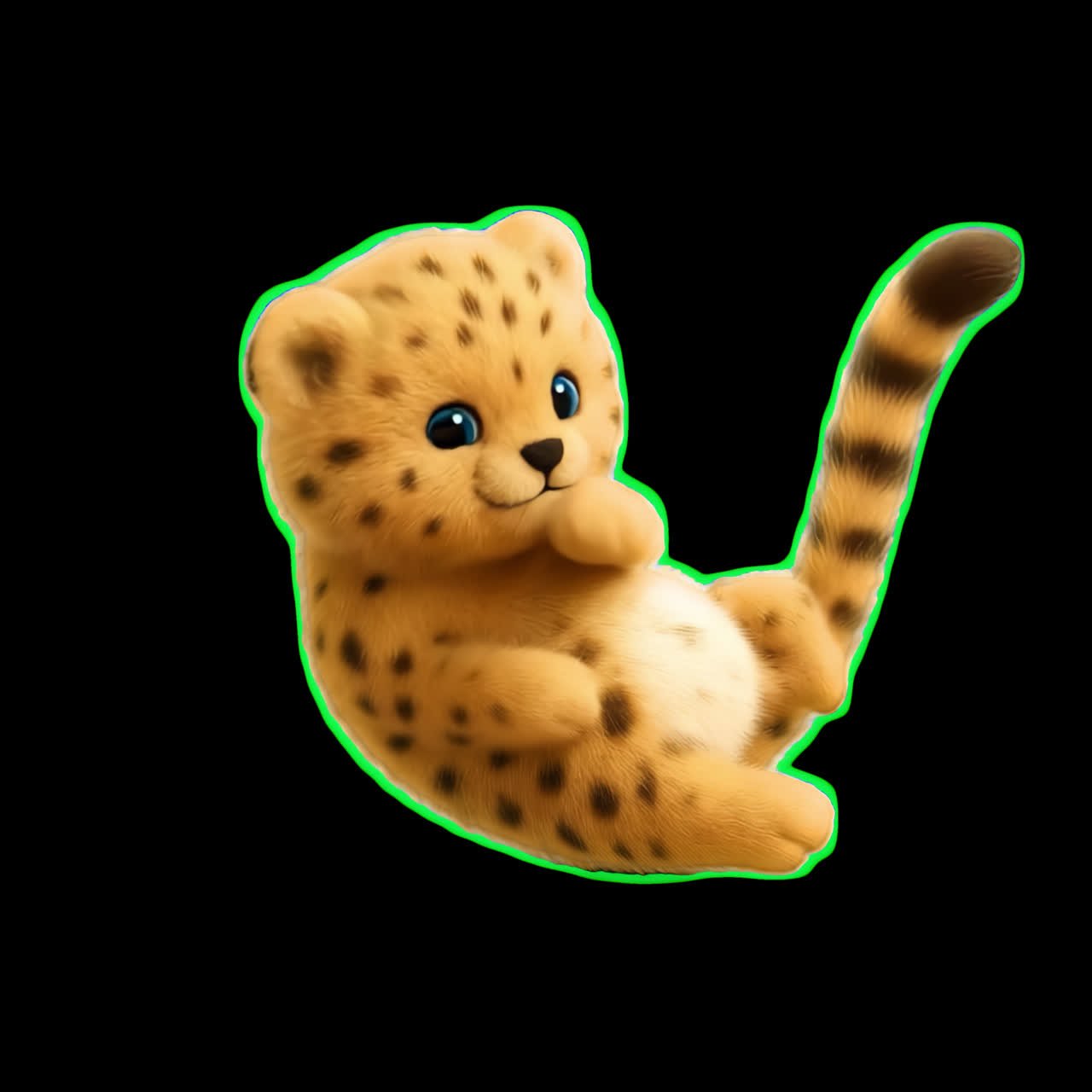 Cute playful cheetah cub toy animation isolated asset, transparent 4K video, alpha channel, ProRes