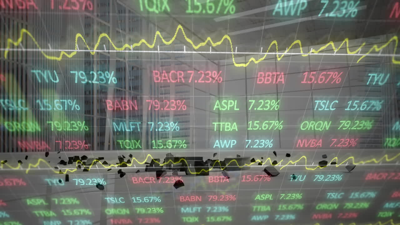 주식 시장 데이터 애니메이션을 통해 사무실에서 다양한 사업가