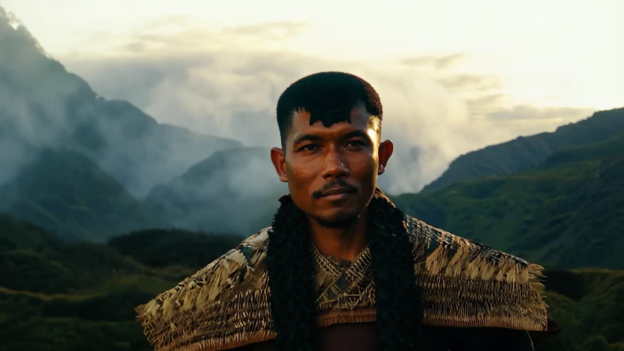 산에 있는 한 남자의 초상화