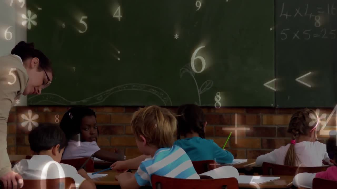 Grade school kids studying math