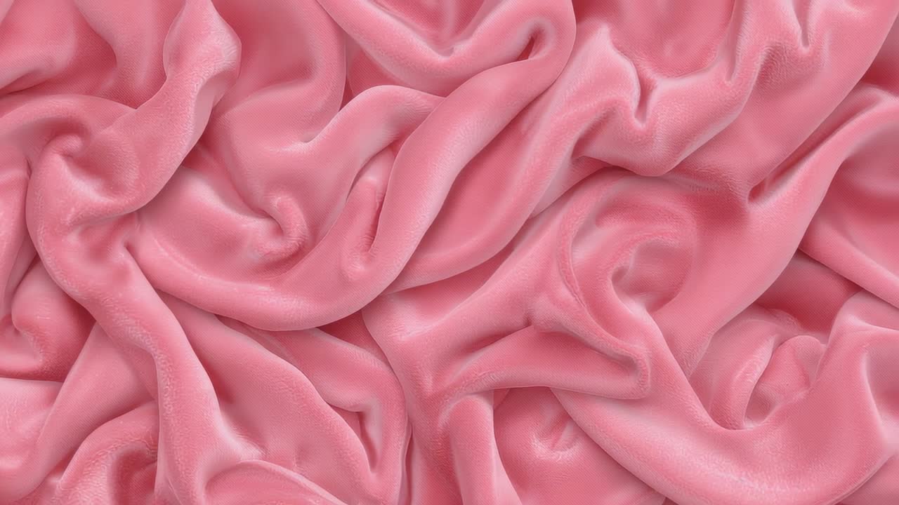 Loop che mostra da vicino le pieghe di un tessuto di raso rosa che si muovono e si assestano, con riflessi che scivolano