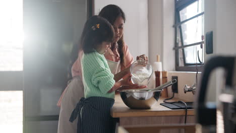 mother and daughter baking together in the kitchen