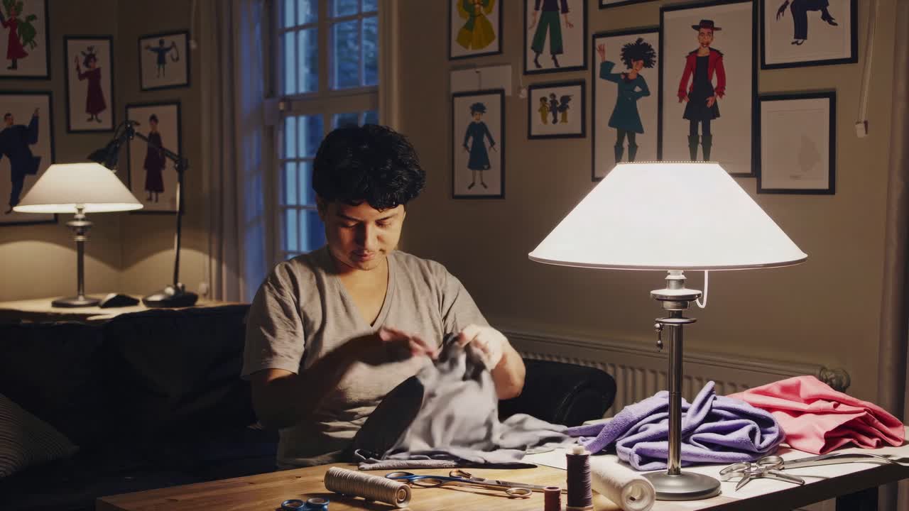 Person working on clothing design at home