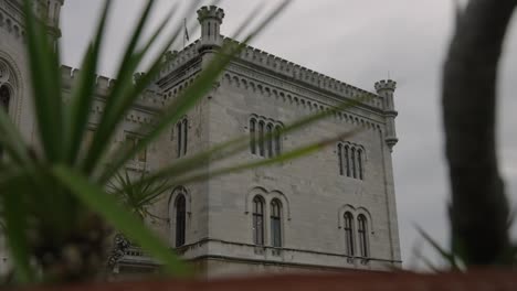 exterior walls view of the historical miramare castle, in trieste, italy