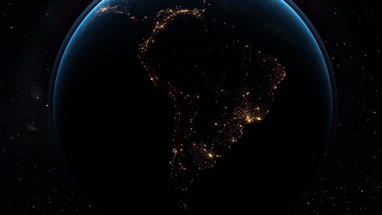vista aerea notturna del sud america illuminata dalle luci della città dallo spazio